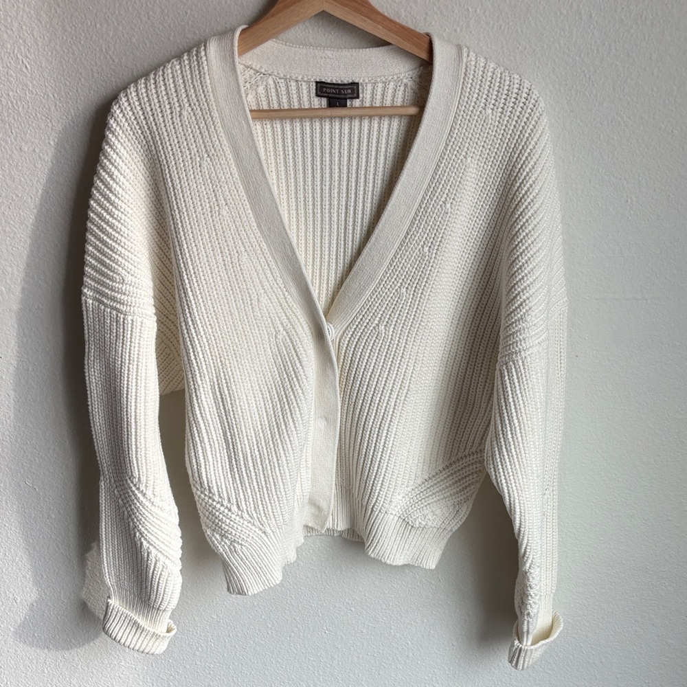 J. CREW Point Sur Chunky White Cream Button Cardigan Large L